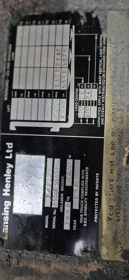 Used 1989 Lansing Henley 7/2.5 Forklift Truck