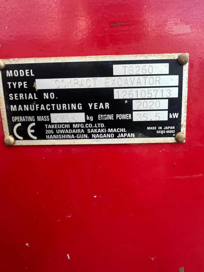 Used 2020 Takeuchi TB260 Crawler Excavator 