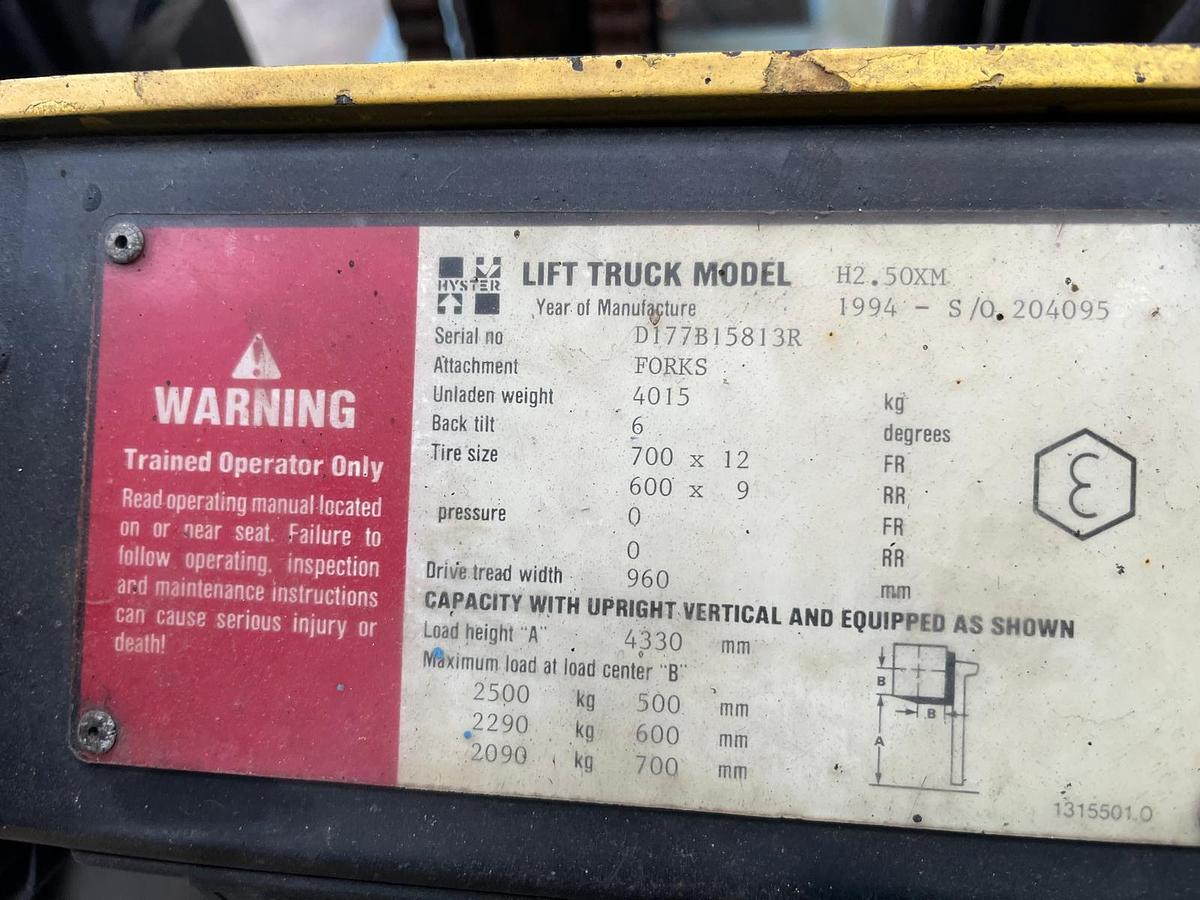 Used 1994 Hyster 2.50 Container Spec Forklift Truck 