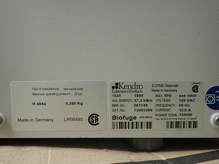 Used Heraeus Biofuge Stratos 75005286 Refrigerated Centrifuge