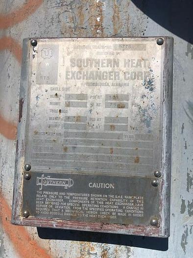 Used Used Southern Heat Exchanger Corp.  Approximately 687 sq ft. 316L stainless steel shell and tube heat exchanger