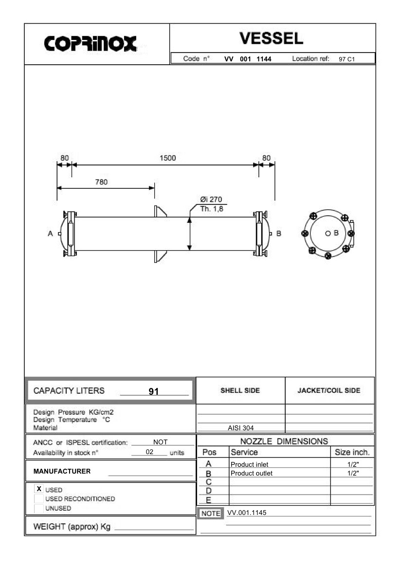 Usato Serbatoio  da 91 Litri