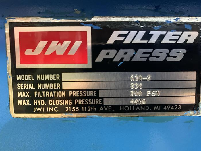 Used FP-58: Used 2 cu. ft. JWI brand Filter Press