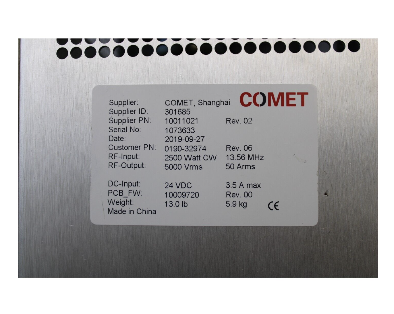 Used AMAT 0190-32974 COMET RF AUTO MATCH 10011021 REV 02 13.56MHZ