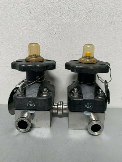 Used ITT Pure-Flo .75-316L-RA20MAX 3-Way Stainless Steel Diaphragm Valve w/ 3/4" Fits