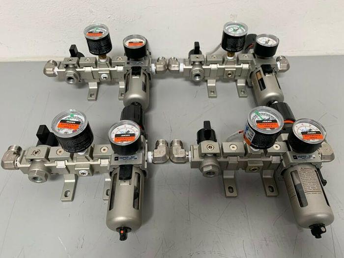 Used SMC NAW3000 Filter Regulator & NVHS3000 Valve w/ Pressure Gauges & 1" Fittings