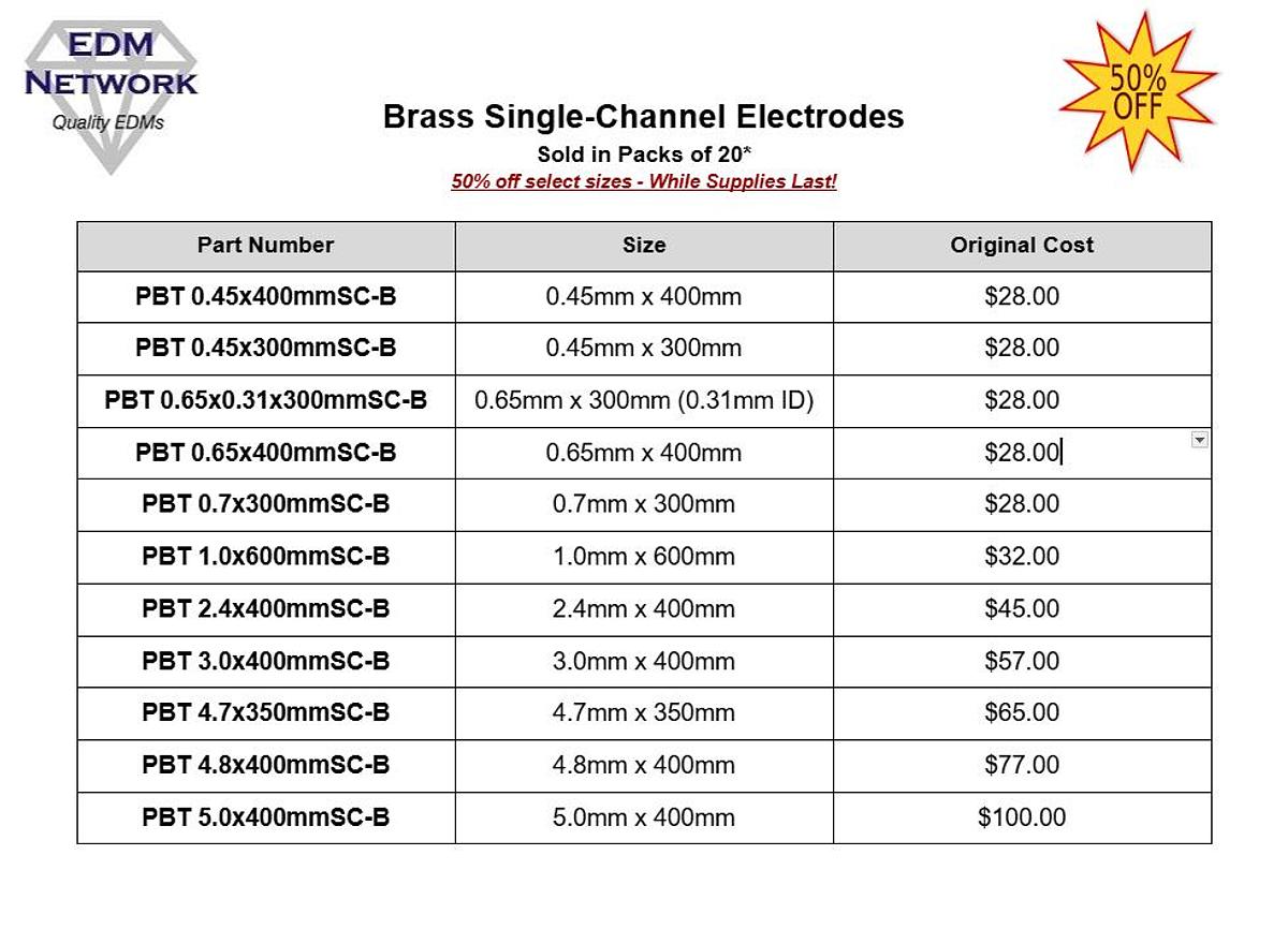 BRASS & COPPER ELECTRODE TUBES - SELECT SIZES ON SALE WHILE SUPPLIES LAST!