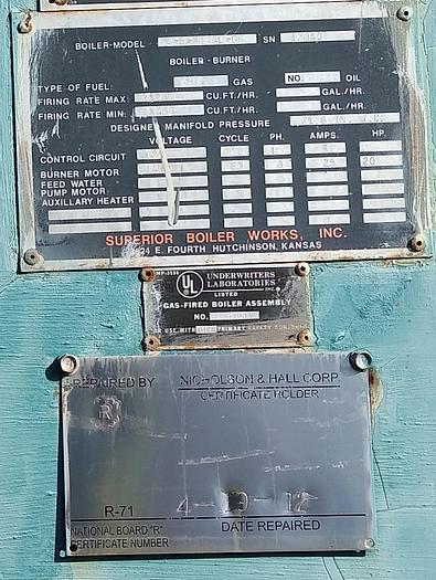 Used Superior Mohawk Boiler; 600HP; Md#4-5-3004L-GP