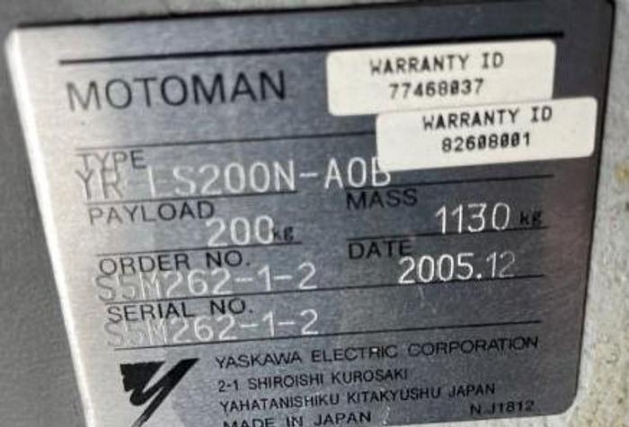 Used 2006 YASKAWA MOTOMAN ES200N 6 AXIS ROBOT 200KG X 2651MM WITH NX100 CONTOLLER