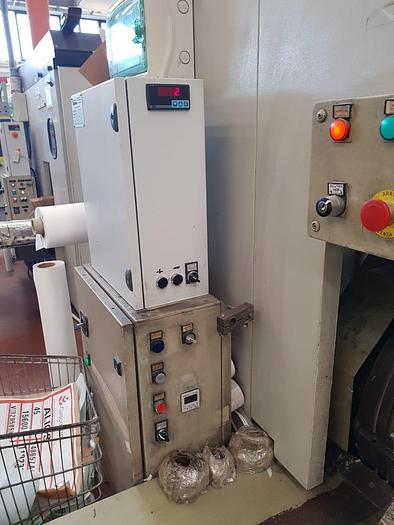 Used (visible in production) 2000 MANZONI Seriana 31 with in line 4 col. flexo - Flat & satchel (V) paper bag making machine