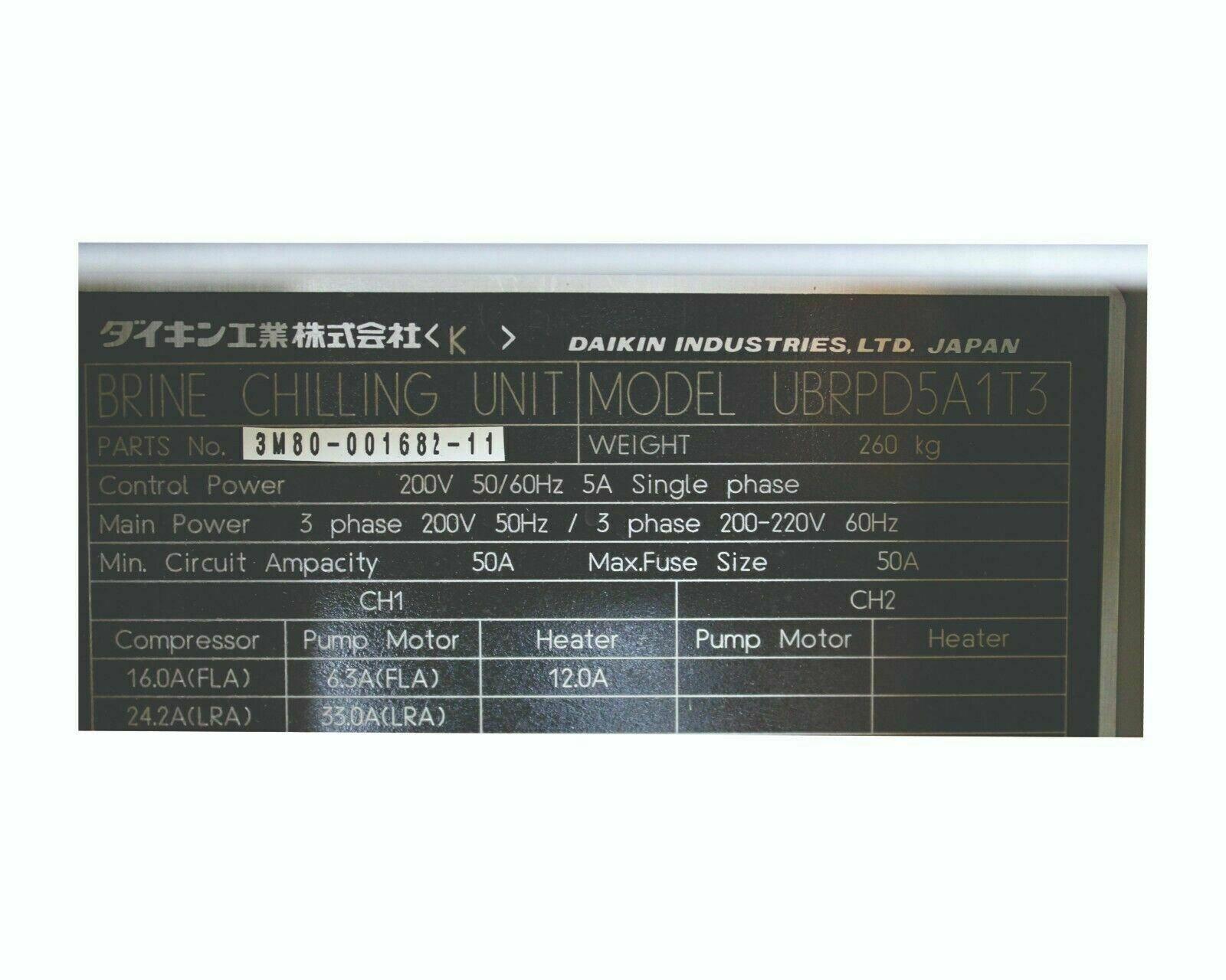Used Daikin industries UBRPD5A1T3 THREE PHASE BRINE CHILLING UNIT