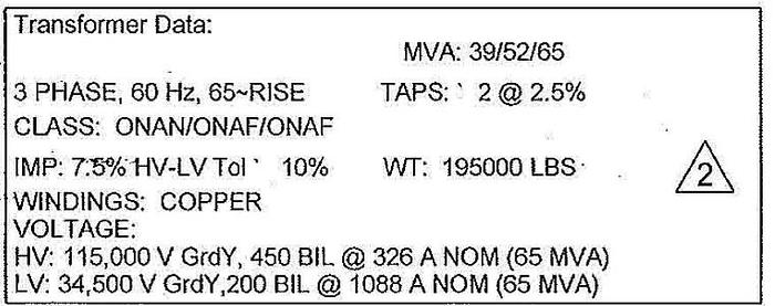 Surplus 2007 VIRGINIA TRANSFORMER 39/52/65 MVA Transformer with Load Tap Changing