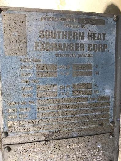 Used Used Southern Heat Exchanger Corp. Approximately 930 sq ft. 316L stainless steel shell and tube heat exchanger