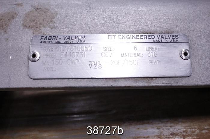 Used Fabri 6" Hand Operated Knife Gate Valve #38727