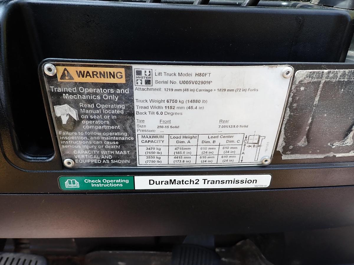 Used 2015 Hyster H80FT Diesel Forklift LOW HOURS! POSITIONERS!