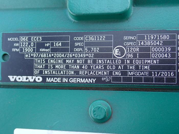 2016 Volvo D6E ECE3 Diesel Engine EW180C Excavator