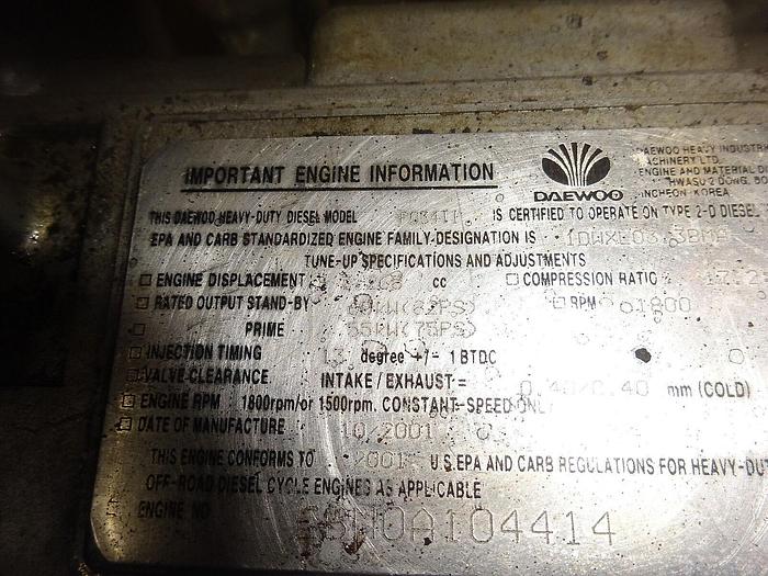 Used Daewoo PO34TI Diesel Engine Turbo RUNS EXC. VIDEO! PO-34TI Loader Generator