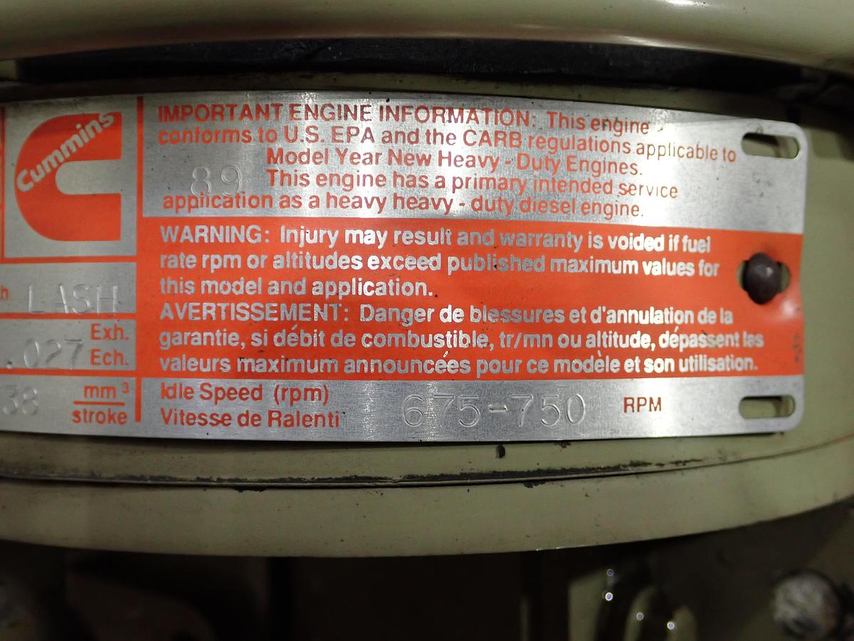 Used 1989 Cummins LTA10-300 Diesel Engine w/ JAKE BRAKE 
