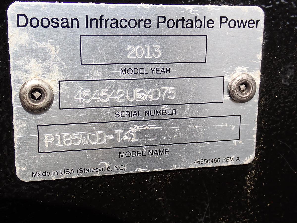 Used 2013 Doosan P185WJD-T4I 185 CFM Air Compressor 224 HOURS!
