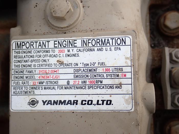 Used 2003 Yanmar 4TNE84T-EJG1 Turbo Diesel Engine