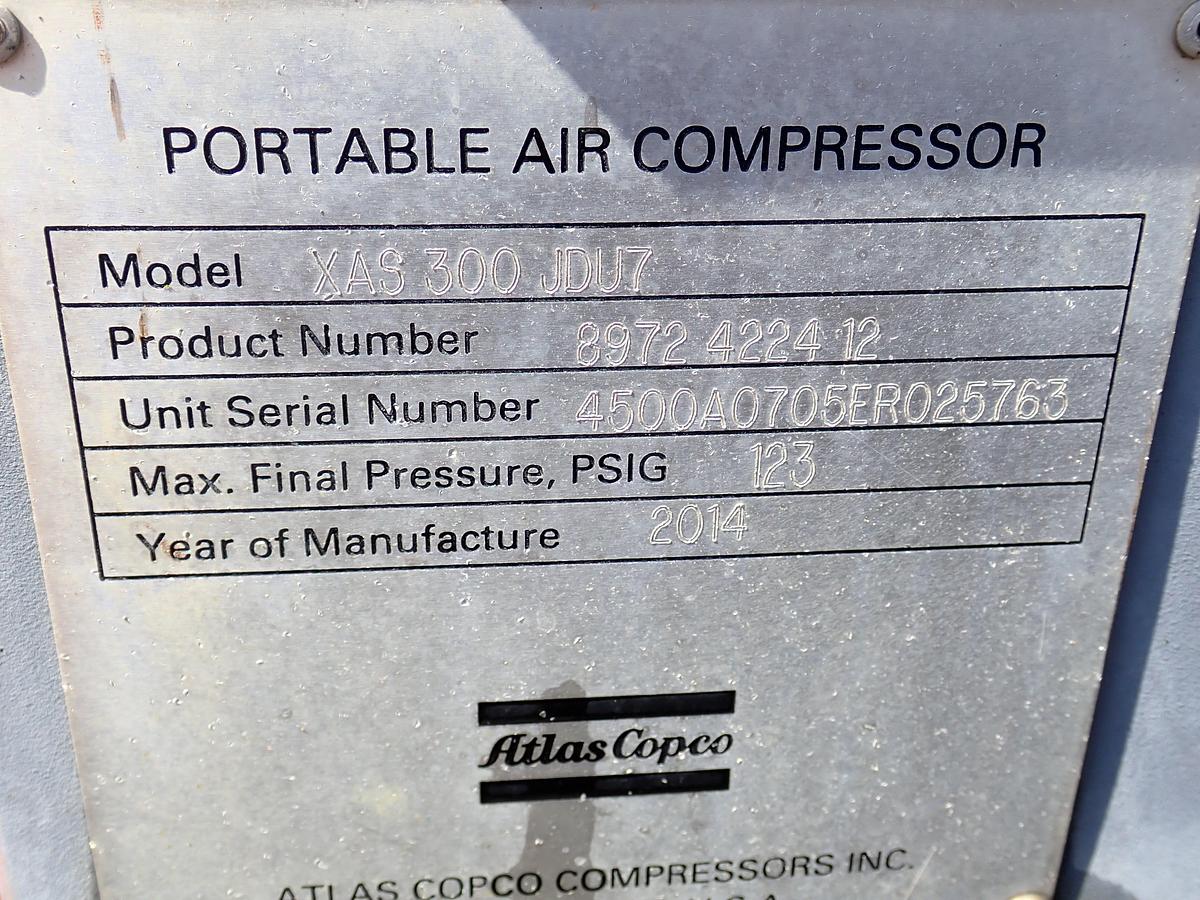 Used 2014 Atlas Copco XAS300 JDU7 300 CFM Air Compressor