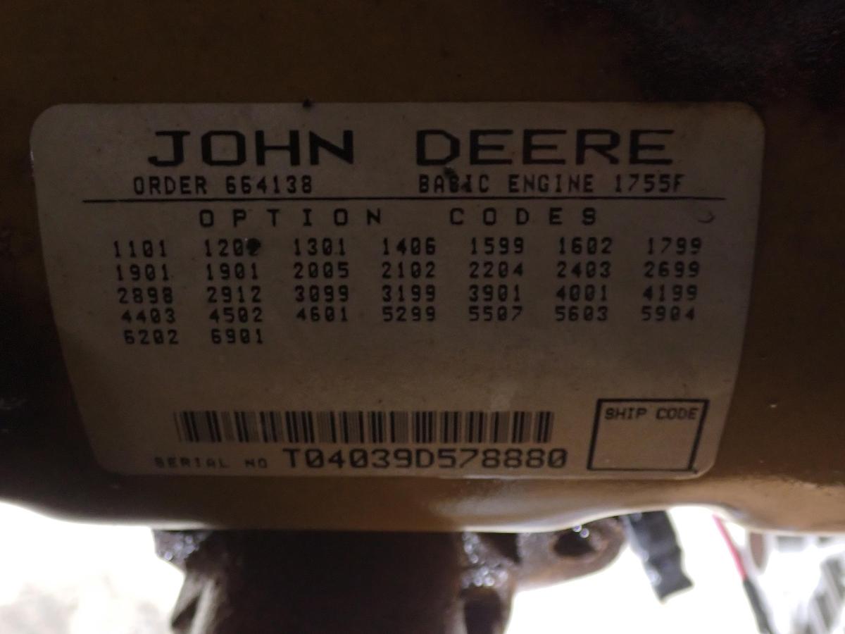 Used John Deere 4039DF001 Diesel Engine POWER UNIT PTO CLUTCH