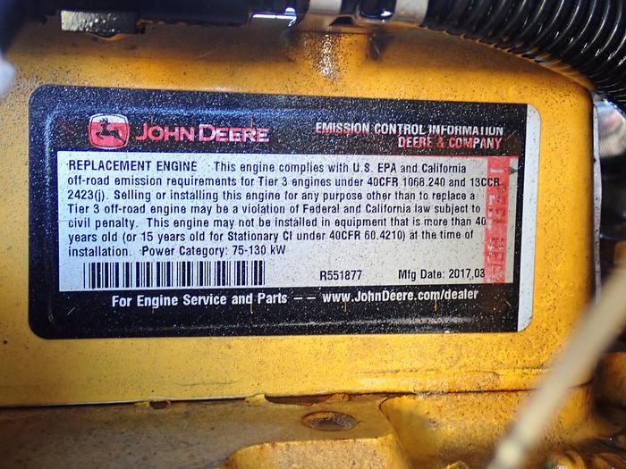 Used 2017 Sullair 375HDPQ 375 CFM Air Compressor JOHN DEERE DIESEL