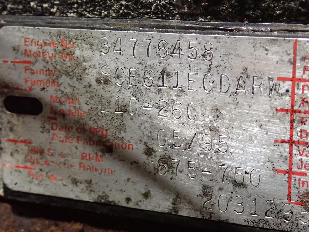 Used 1995 Cummins L10-260 Turbo Diesel Engine DRY INTAKE