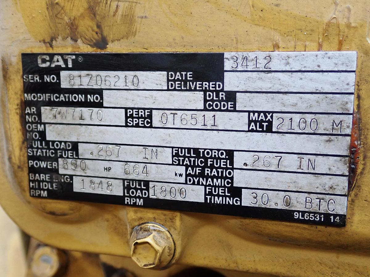 Used 1987 CAT 3412 DITA Twin Turbo Diesel Engine POWER UNIT 890 HP 1300 HOURS