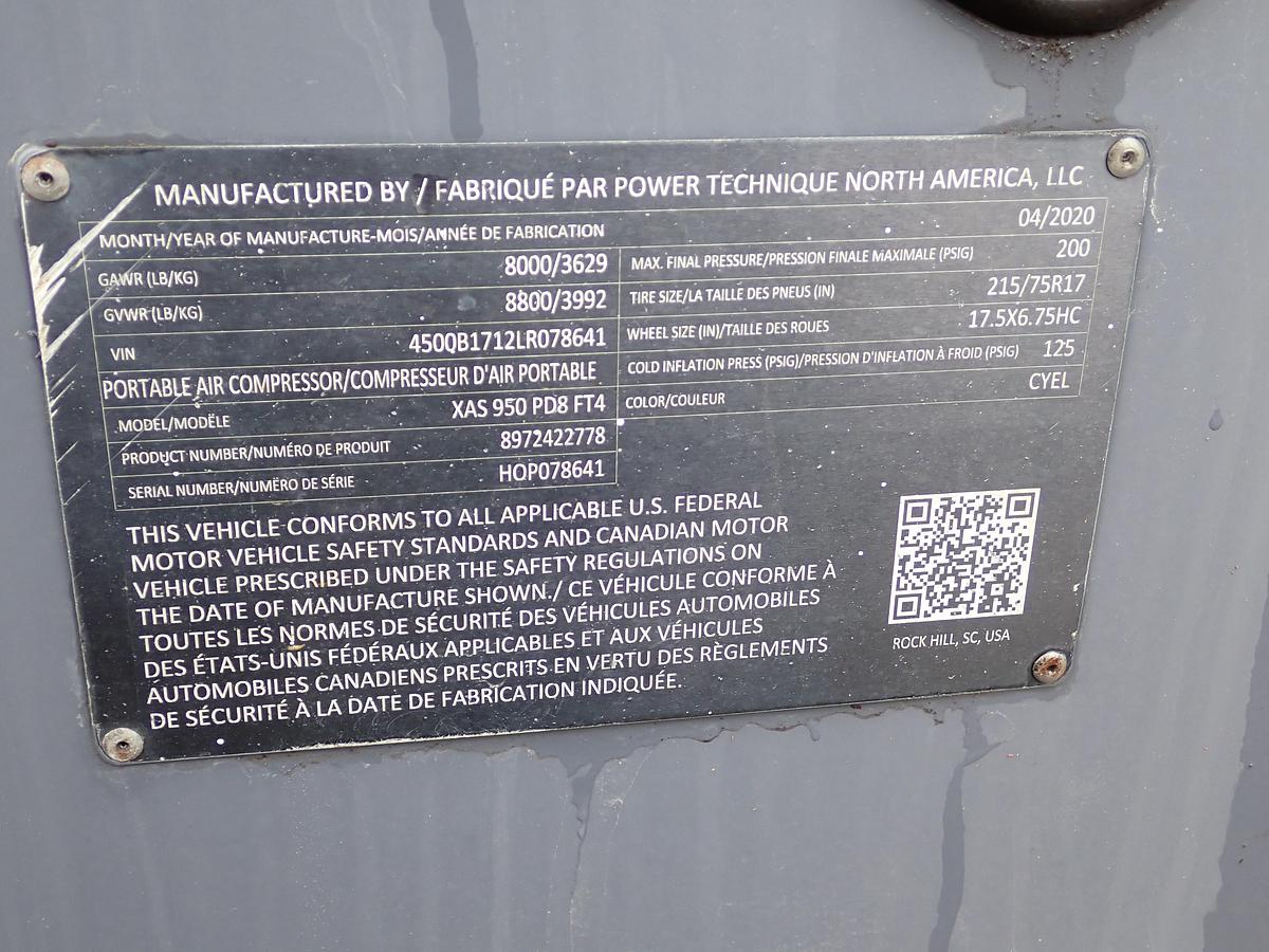 Used 2020 Atlas Copco XAS950 PD8 Air Compressor