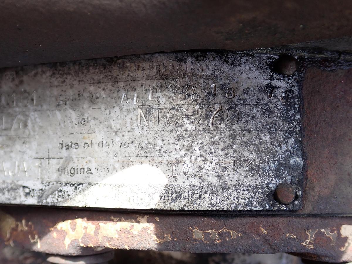 Used 1973 Cummins NTC-270 Small Cam Diesel Engine DRAGLINE TRAY