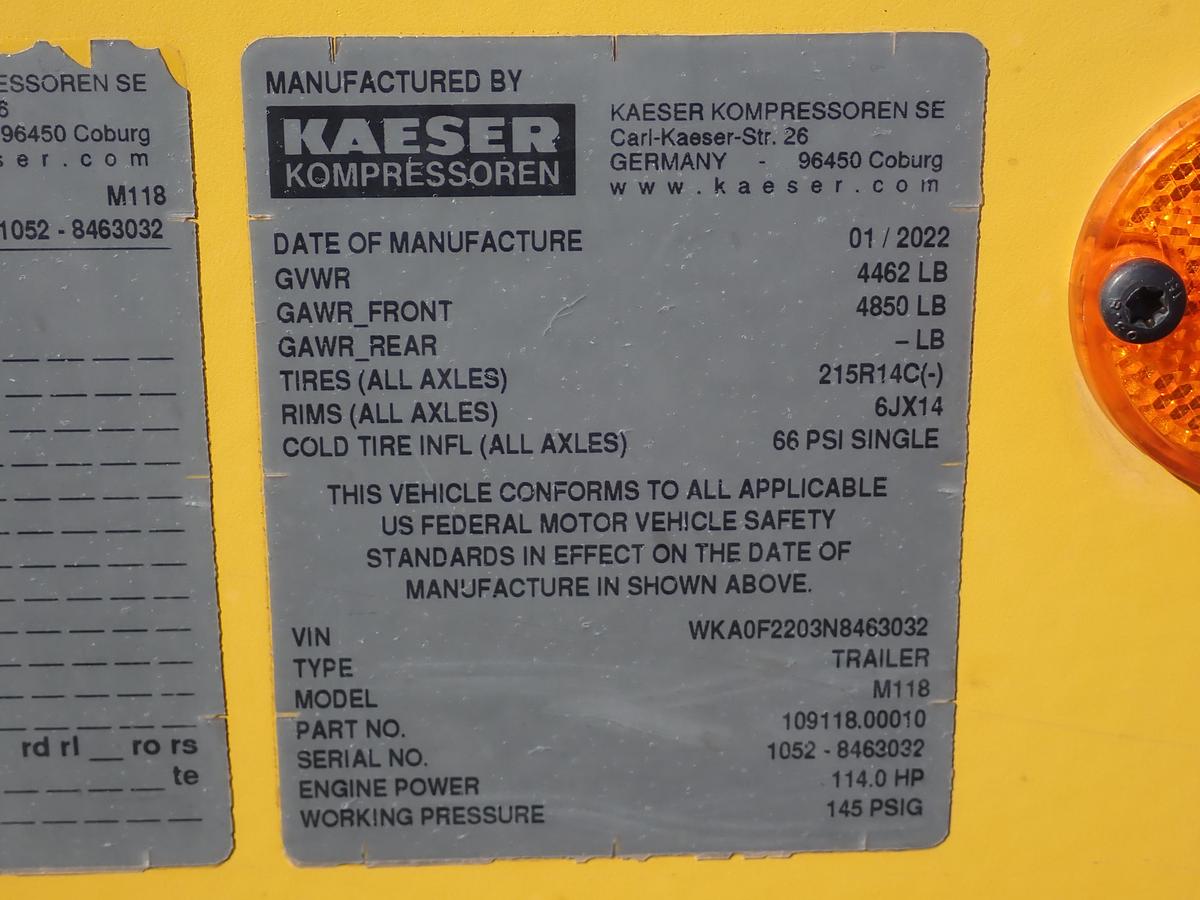 Used 2022 Kaeser M118 Mobilair 405 CFM Air Compressor