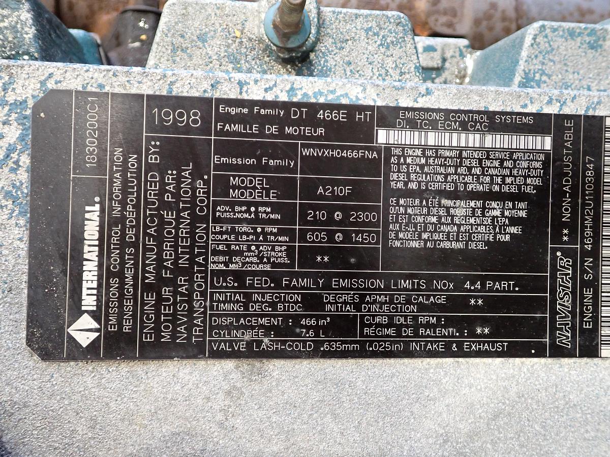 Used 1998 International DT466E HT Diesel Engine HIGH TORQUE 210 HP
