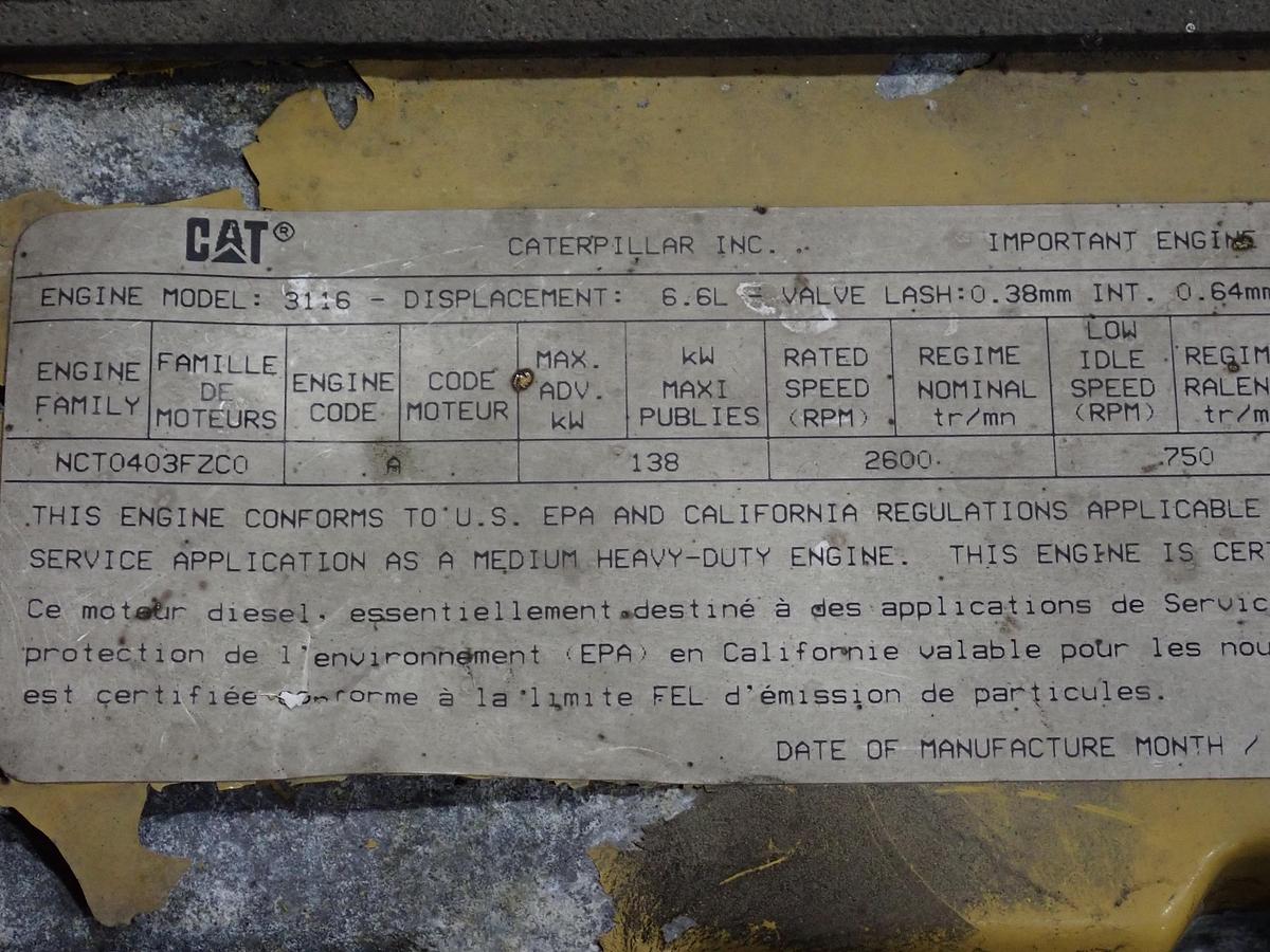 Used 1992 CAT 3116 Truck Engine LOW MILES! AR # 6I-4141