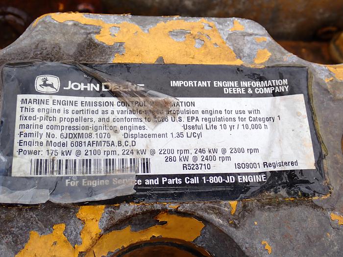 Used 2006 John Deere 6081AFM75 Marine Diesel Engines MATCHED PAIR!