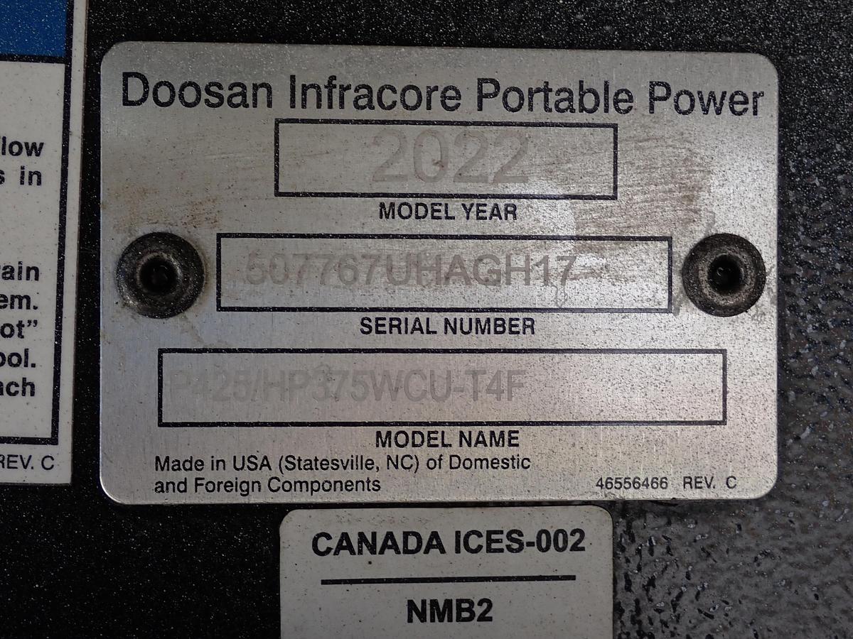 Used 2022 Doosan P425/HP375 Air Compressor 1528 HOURS