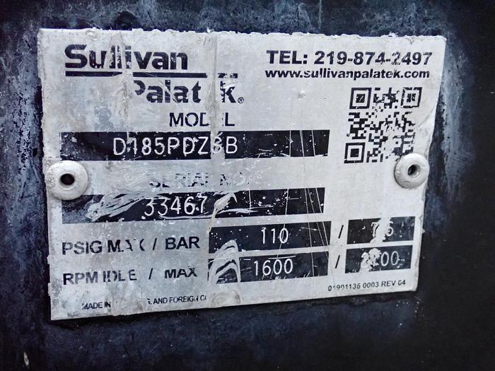 Used 2016 Sullivan Palatek D185PDZSB 185 CFM Portable Air Compressor