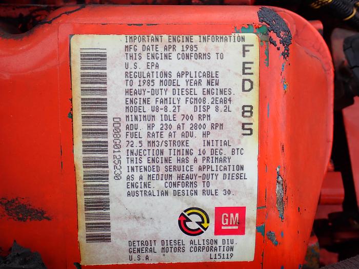 Used 1985 Detroit Diesel 8.2T Turbo Diesel Engine 230 HP