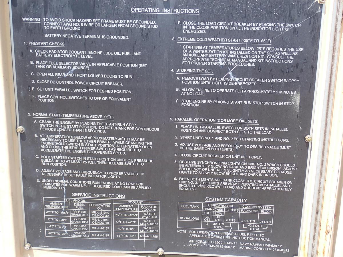 Used 1990 Libby MEP007B 100 KW Diesel Generator GOV'T SURPLUS