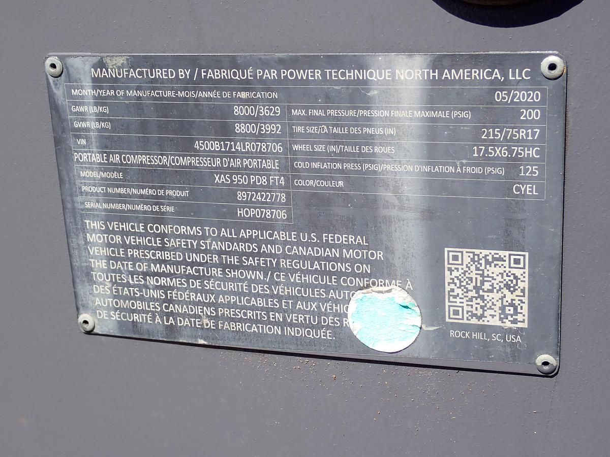 Used 2020 Atlas Copco XAS950 PD8 950 CFM Air Compressor