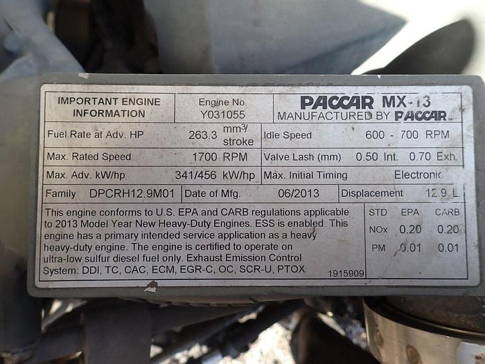 Used 2013 Paccar MX13 Turbo Diesel Engine RUNS STRONG! LOW MILES! Truck 485 HP MX-13