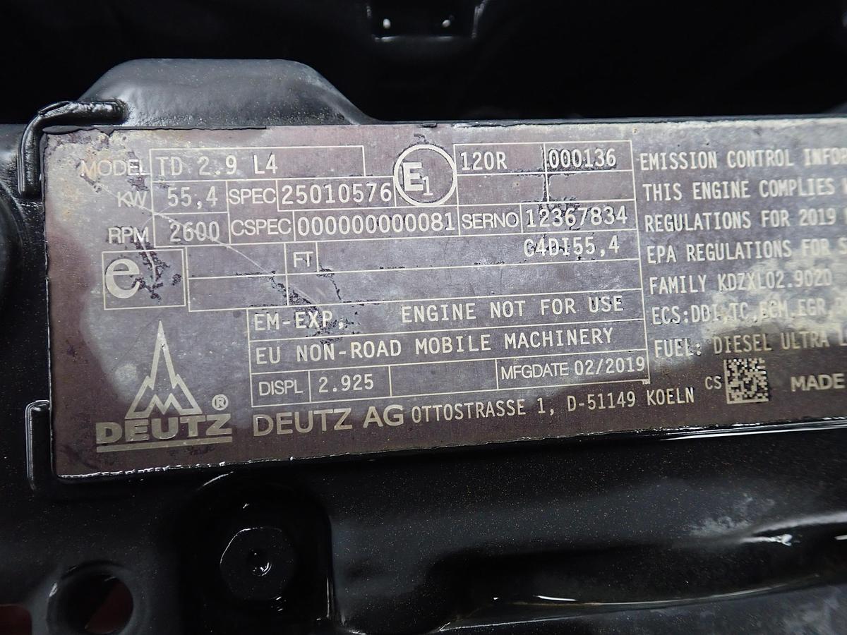 Used 2019 DEUTZ TD2.9L4 Diesel Engine Power Unit 530 HOURS