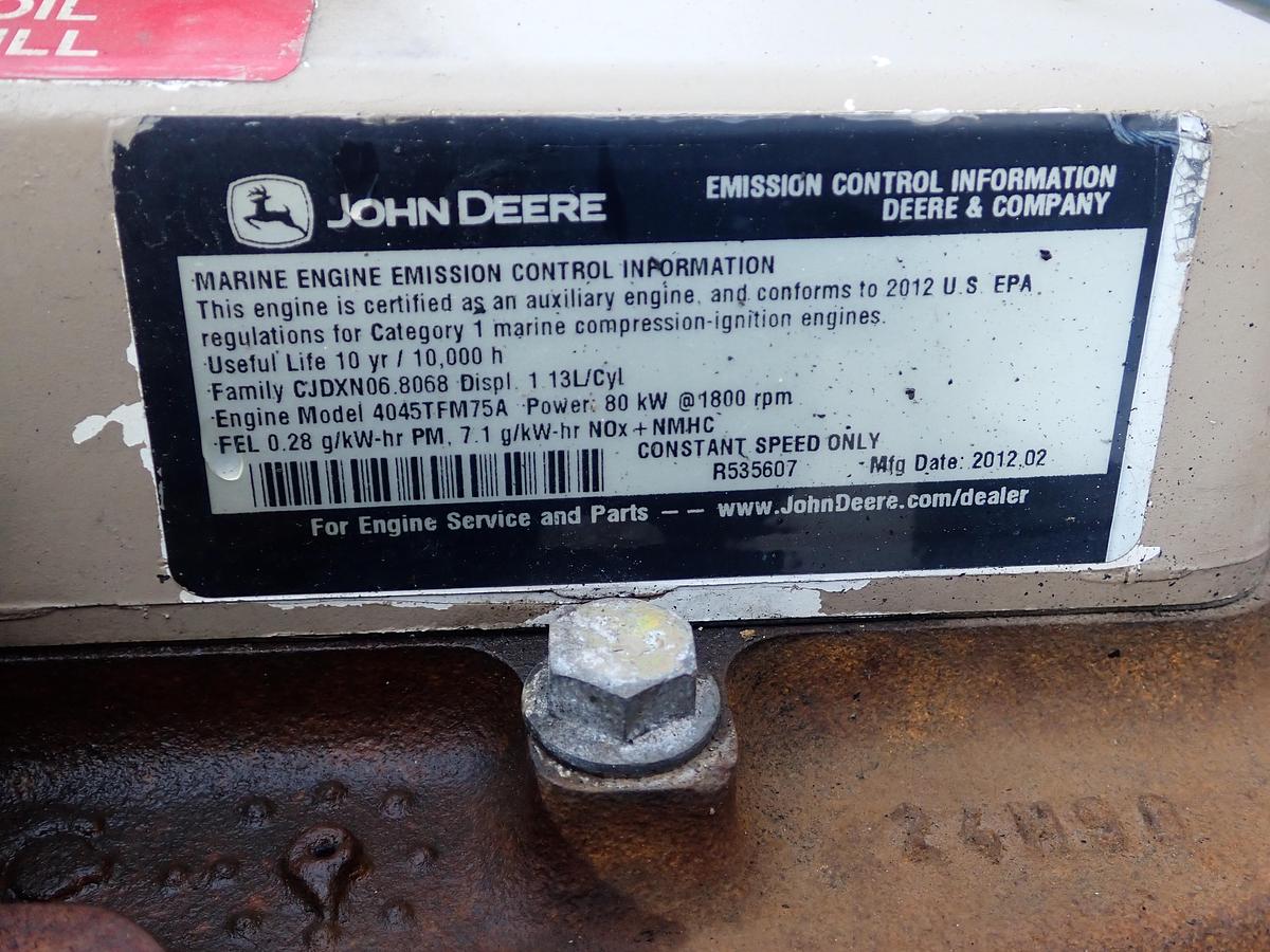 Used 2012 John Deere 4045TFM75 65 KW Marine Generator