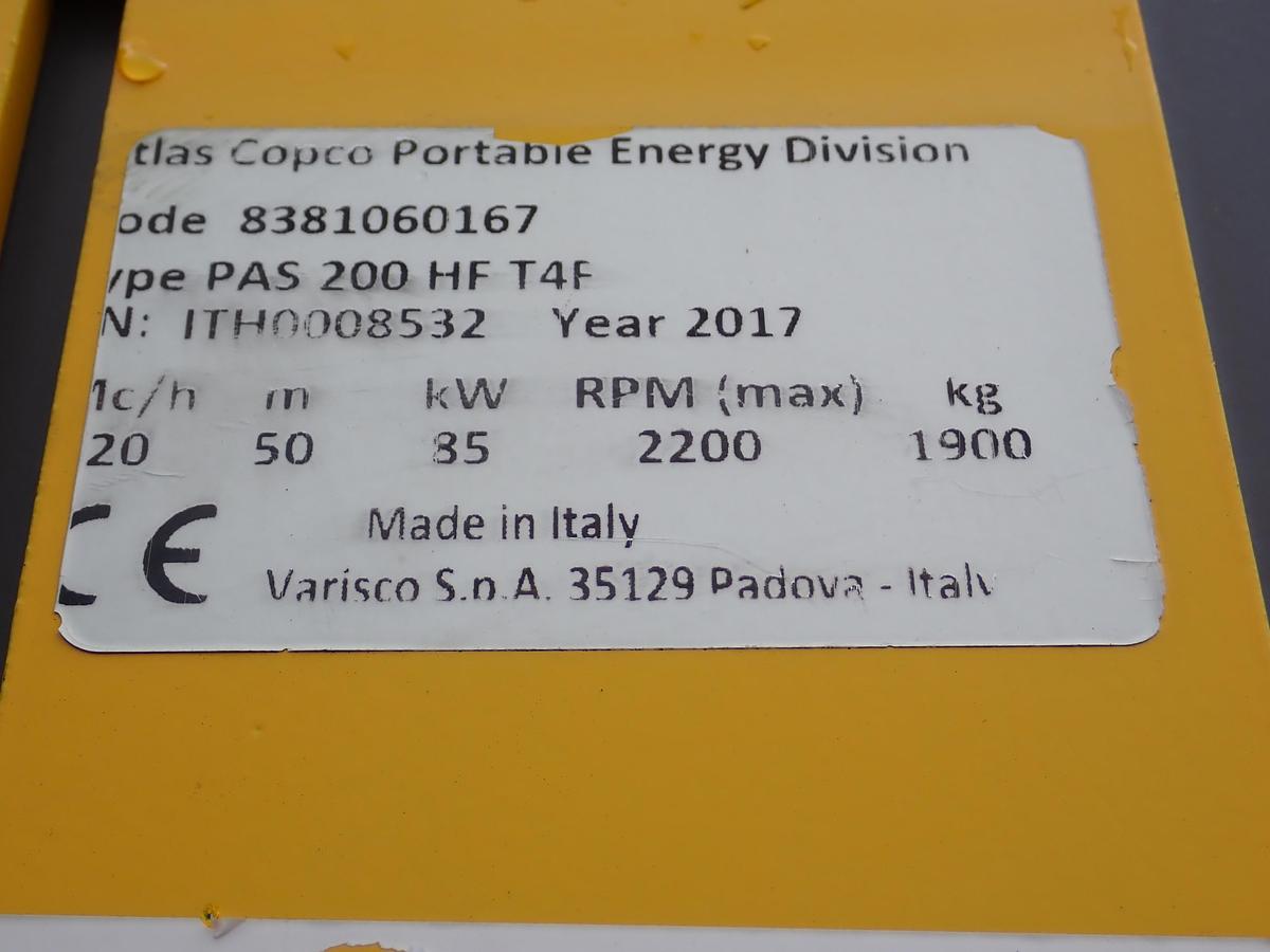 Used 2017 Atlas Copco PAS200 HF 8" Water Pump