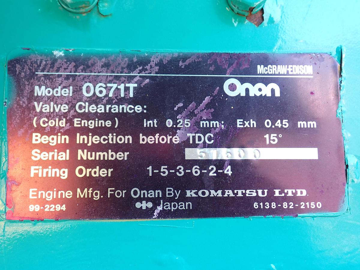 Used Komatsu S6D110-1 Turbo Diesel Engine 1401 HOURS!