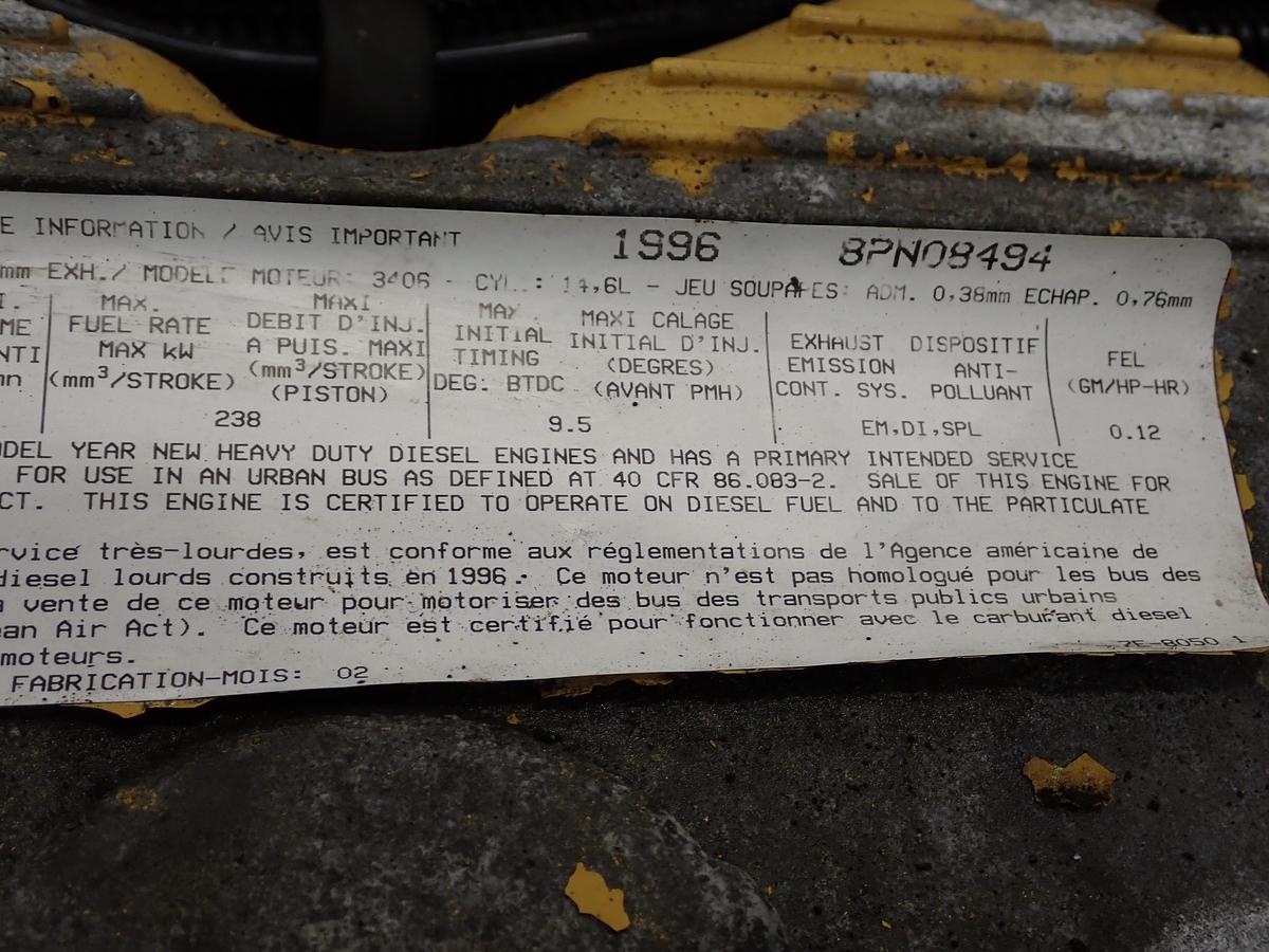 Used 1996 Caterpillar 3406C Turbo Diesel Engine AR # 118-5177