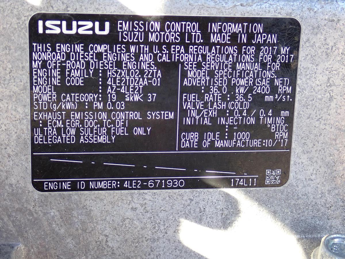 Used 2017 Isuzu 4LE2 Diesel Engine COMPLETE POWER UNIT! 1045 HOURS