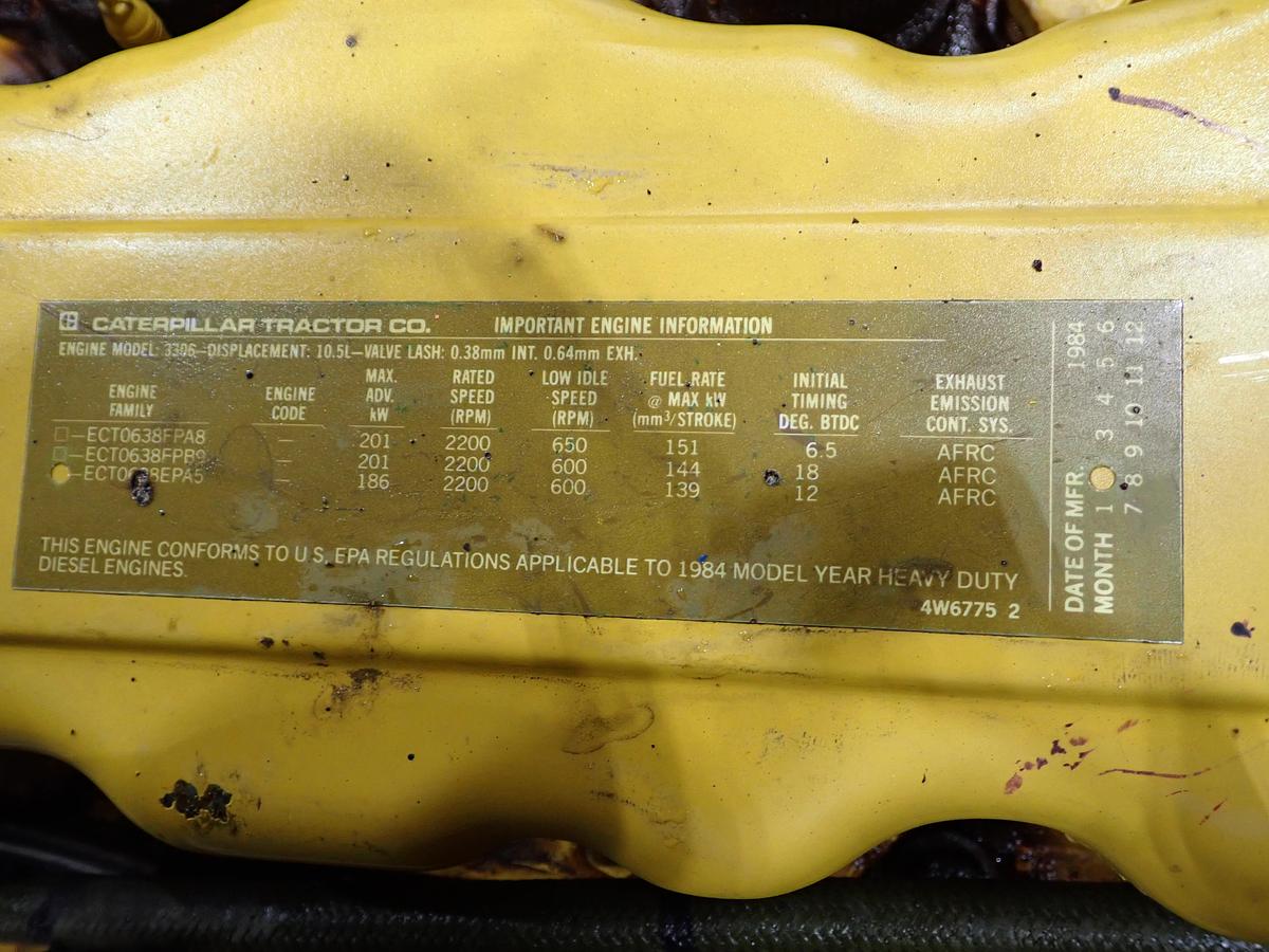 Used 1984 CAT 3306 PC Diesel Truck Engine 404 ORIGINAL HOURS!