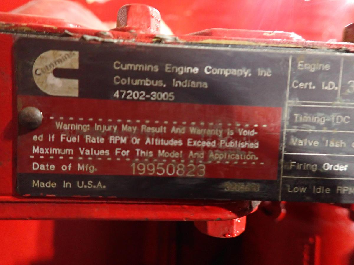 Used 1989 Cummins 6BTA 5.9 Diesel Engine LOW HOUR FIRE PUMP CPL 1165