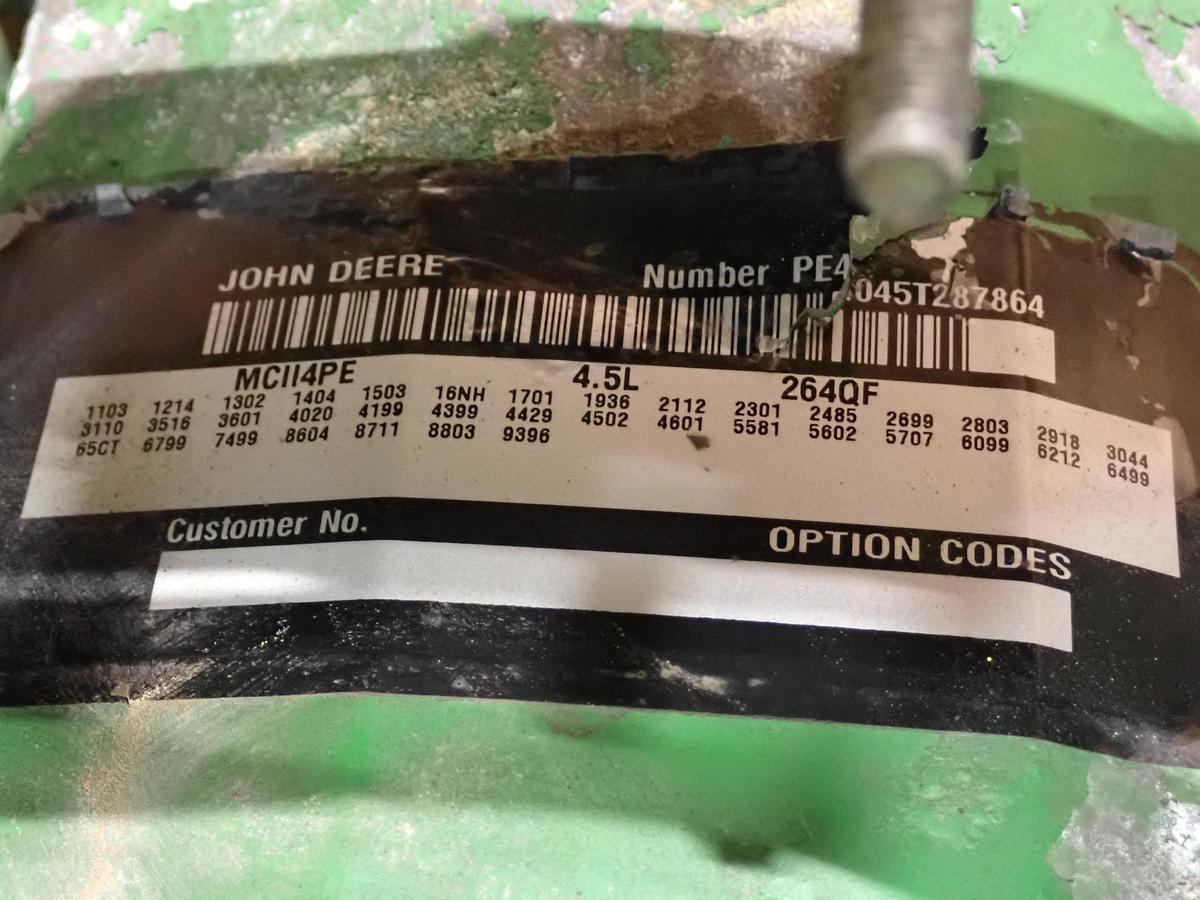 Used John Deere 4045TF151 Turbo Diesel Engine 744 HOURS!